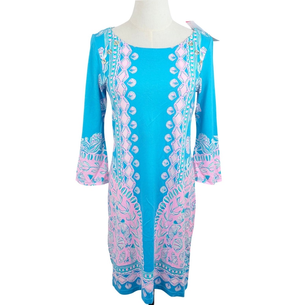 Lilly Pulitzer S Tana T Shirt Dress Vibrant Seashell Button Knit Coastal Retired